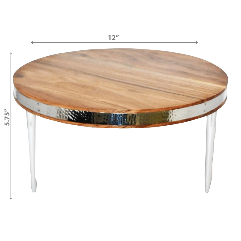 Natural Acacia Wood With Hammered Nickel Cake Stand