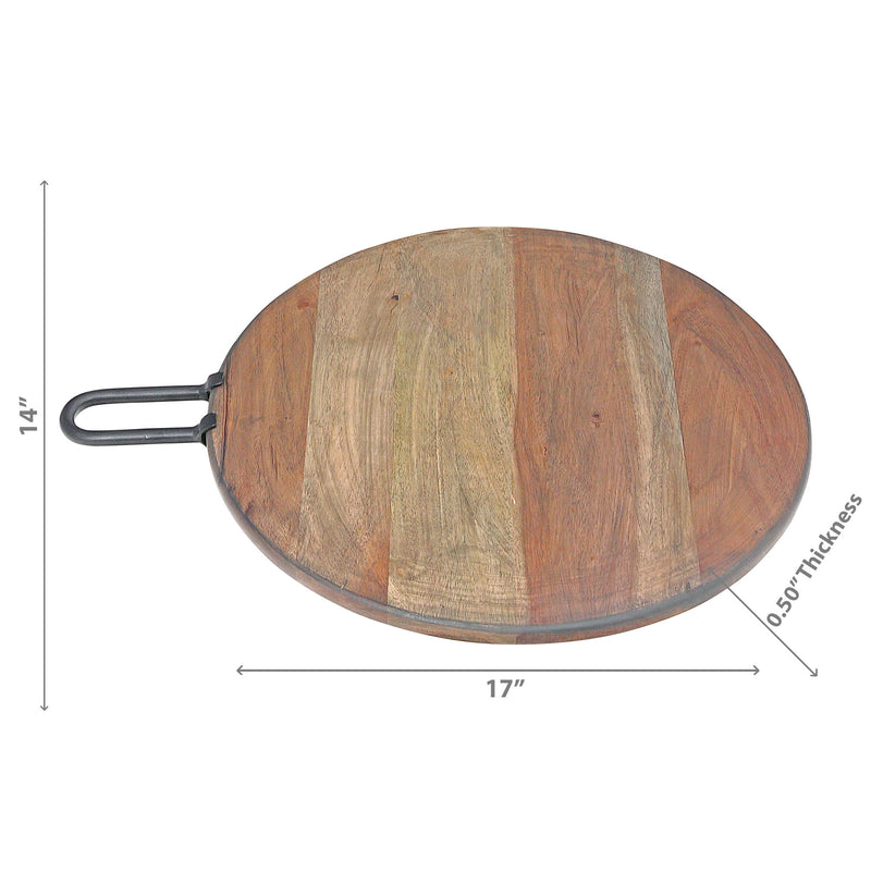 Gray Acacia Wood Round Board With Gunmetal Handle