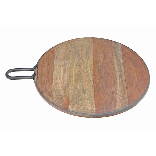 Gray Acacia Wood Round Board With Gunmetal Handle