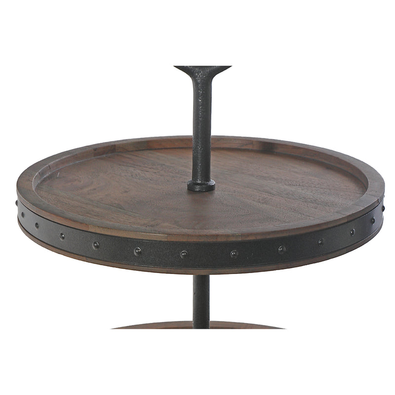 Gray Acacia Wood With Riveted Gunmetal 2 Tier Cake Stand