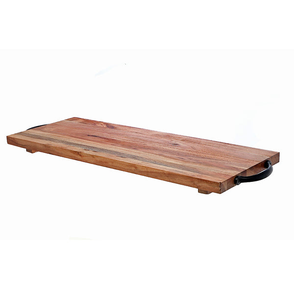 Natural Acacia Wood Rect. Serving Board With Black Handles
