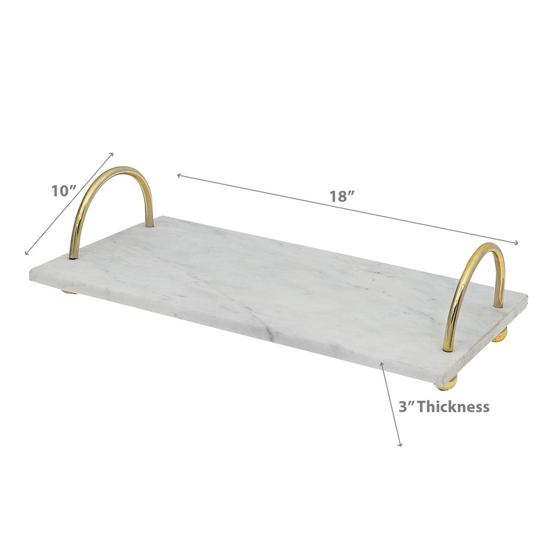 White Marble Rect. Serving Tray With Gold Handles