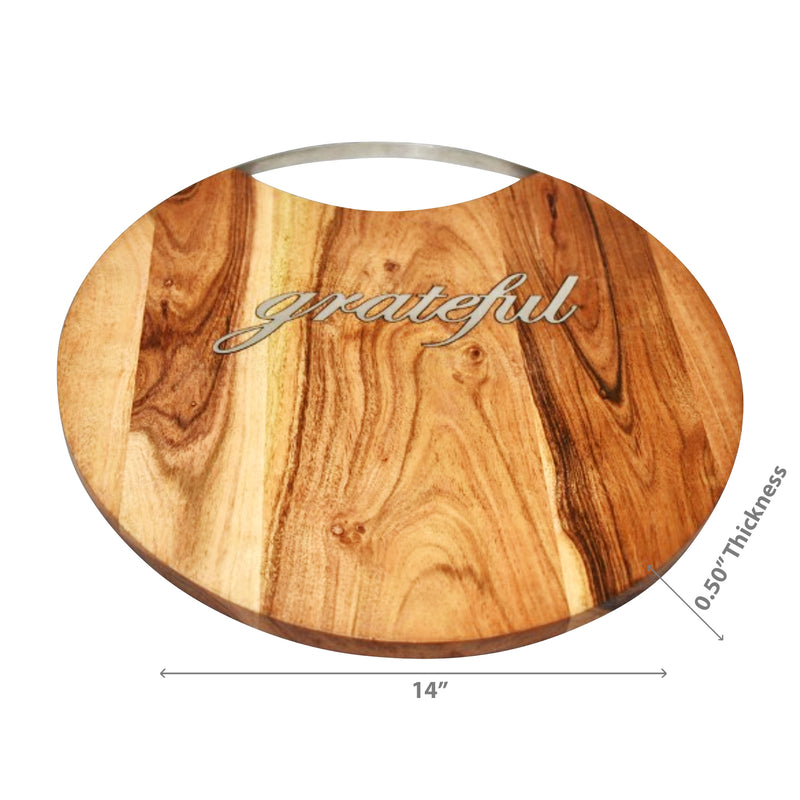 Acacia Wood Round Board With Grateful Inlay