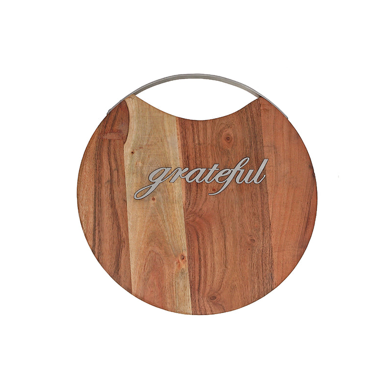 Acacia Wood Round Board With Grateful Inlay