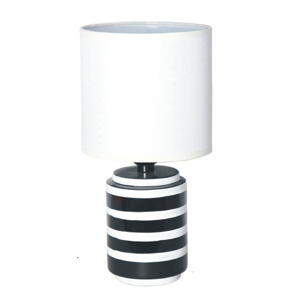 Ceramic Table Lamp With Shade (Striped) (White)