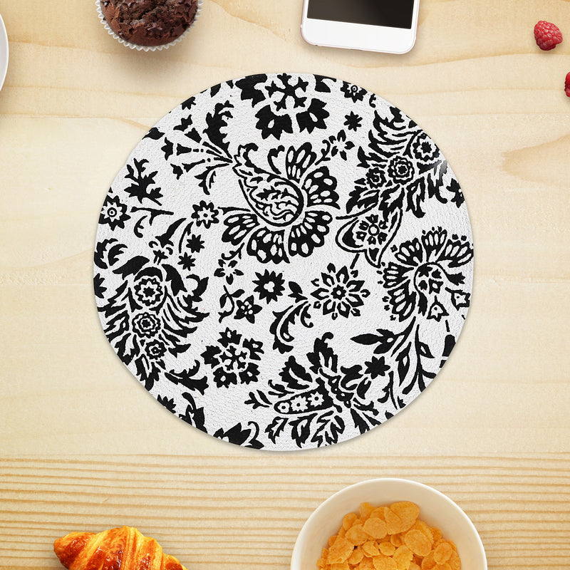 Printed Round Cotton Rope Placemat Black Baroque - Set of 12