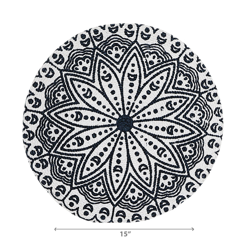 Printed Round Cotton Rope Placemat Blue Mandala - Set of 12