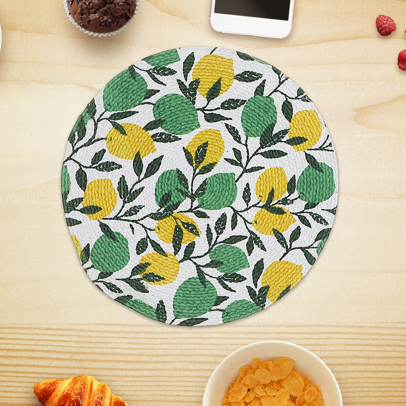 Printed Round Cotton Rope Placemat Lemon Branches - Set of 12