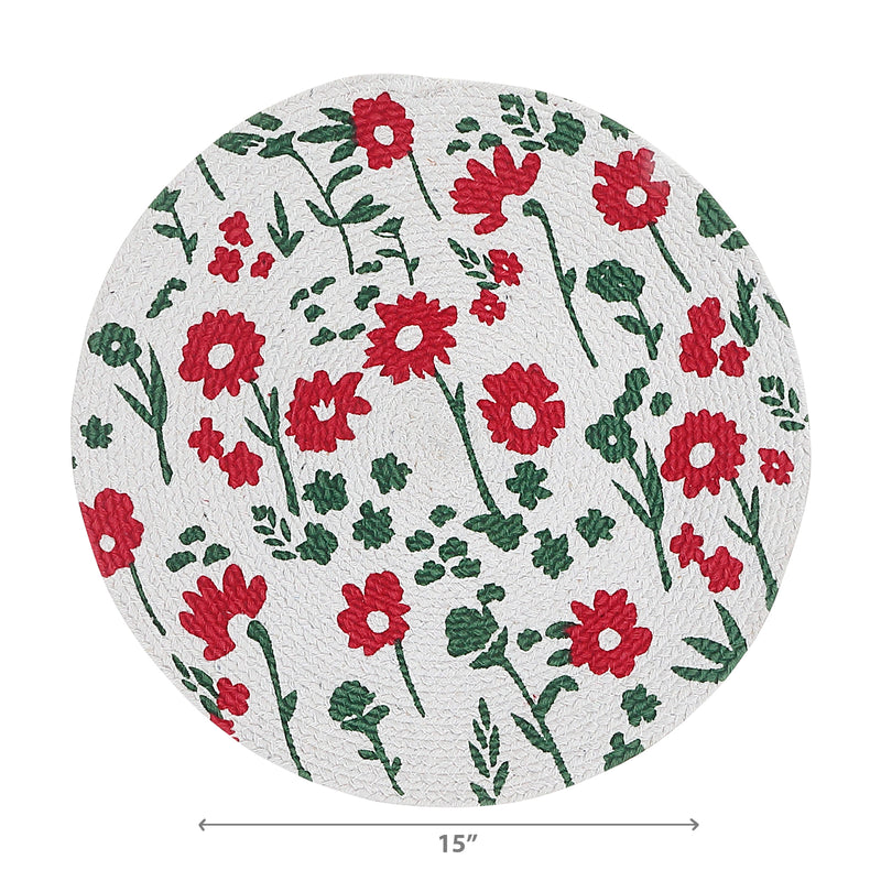 Printed Round Cotton Rope Placemat Red Floral - Set of 12