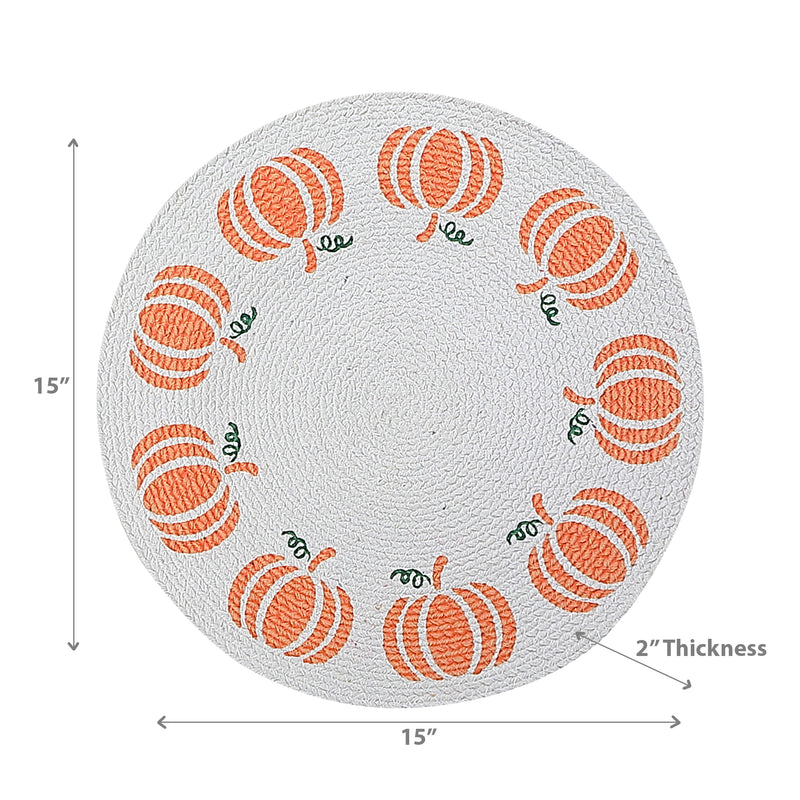 Printed Round Cotton Rope Placemat Pumpkin Border - Set of 12