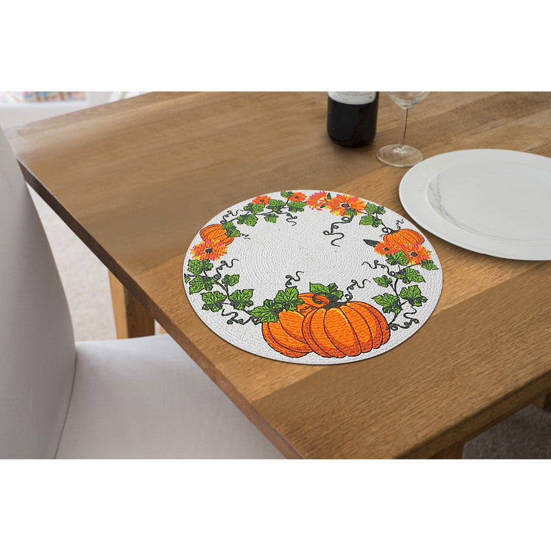Printed Round Cotton Rope Placemat Pumpkin Vines - Set of 12
