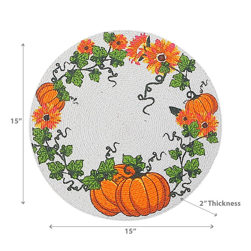 Printed Round Cotton Rope Placemat Pumpkin Vines - Set of 12
