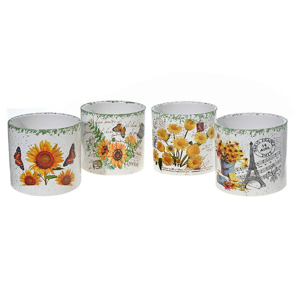 Ceramic Round Planters Sunflower 6/Disp - Set of 4