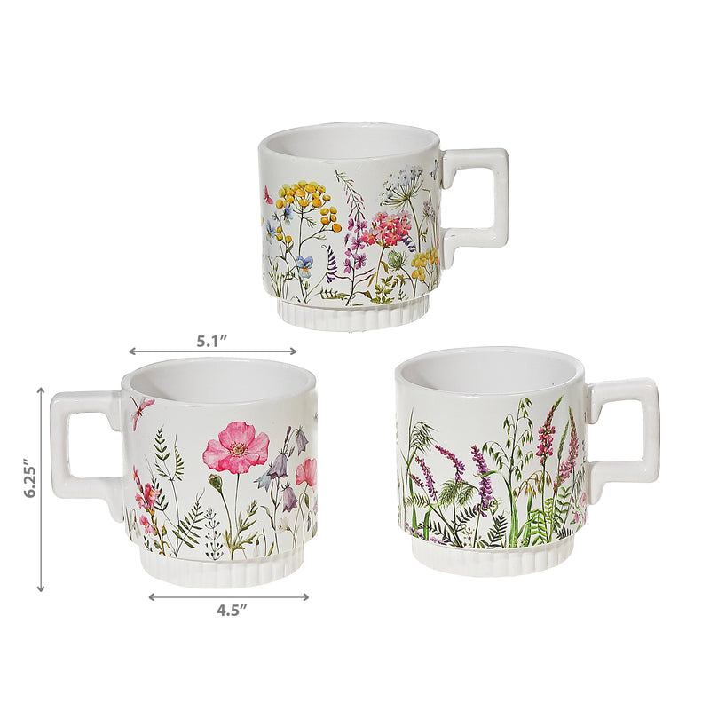 Ceramic Cup Planters Floral Garden 6/Disp - Set of 6