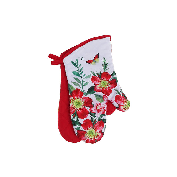 Oven Mitts 2 Pcs Fiery Red Floral - Set of 2