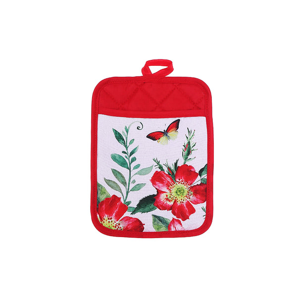 Pot Holder With Pocket Fiery Red Floral - Set of 6