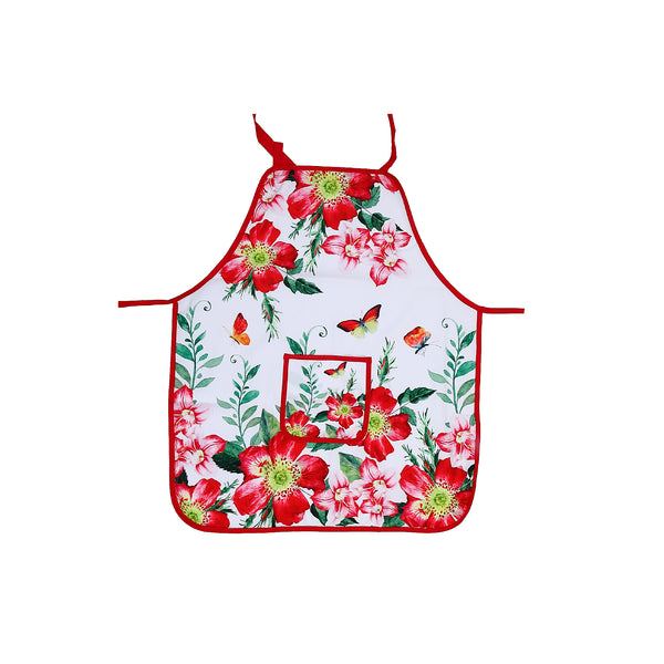 Apron With Pocket Fiery Red Floral - Set of 2