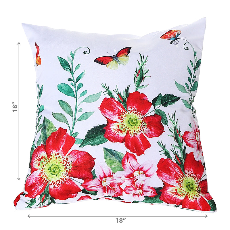 Polyester Digital Print Cushion Fiery Red Floral 18 X 18 - Set of 2