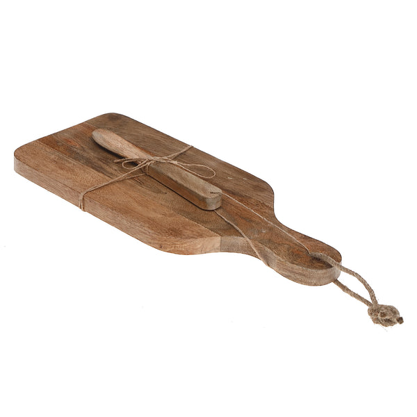 Mango Wood Paddle Cheese Board With Spreader