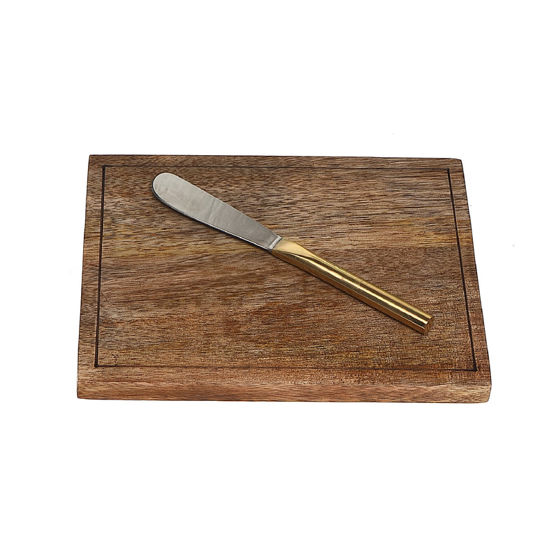 Mango Wood Cheese Board With Spreader In Gift Box