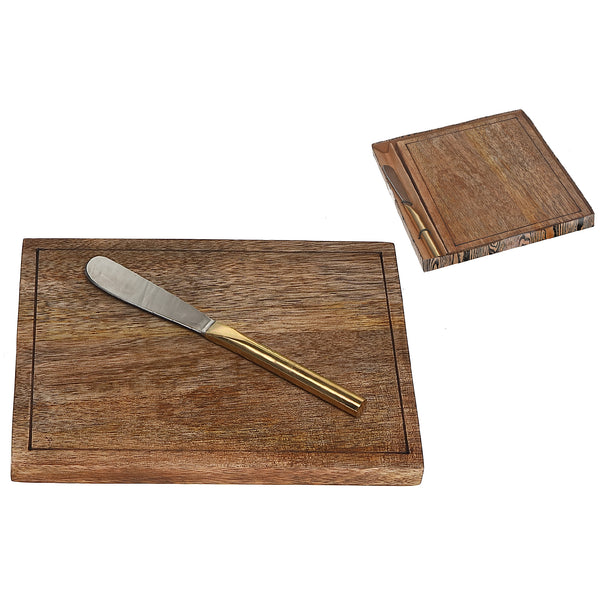 Mango Wood Cheese Board With Spreader In Gift Box
