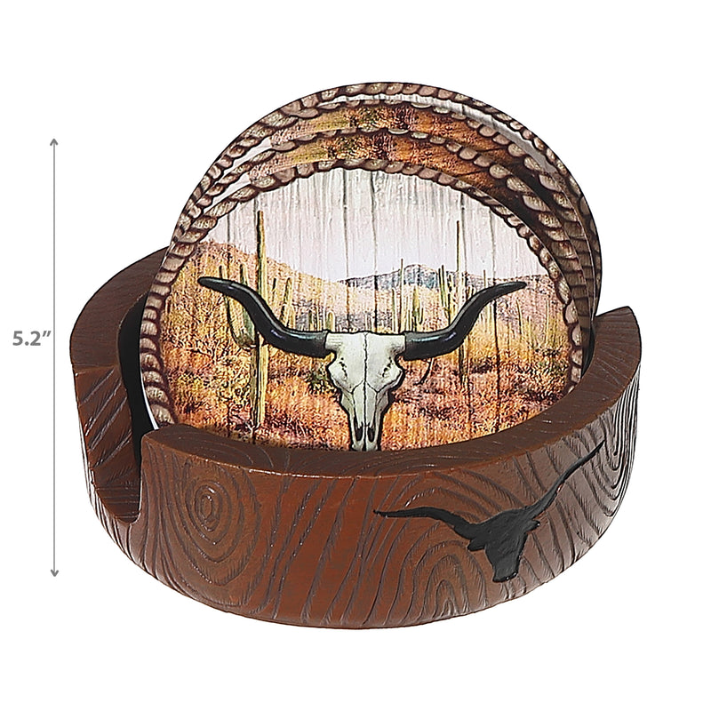 Set Of 4 Rodeo Roundup Coasters With Holder