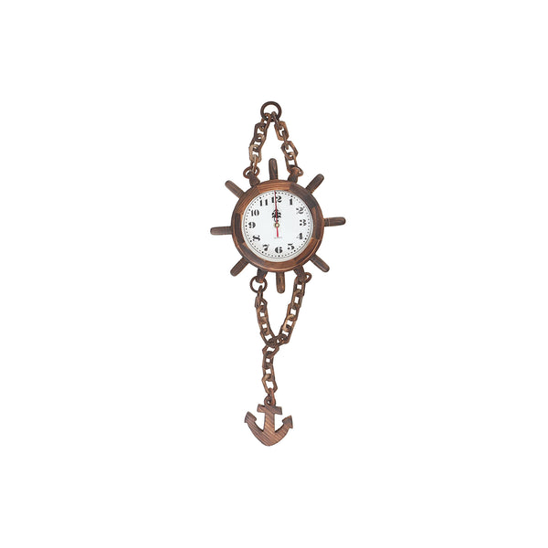 Wooden Ship Wheel Chain Clock With Anchor