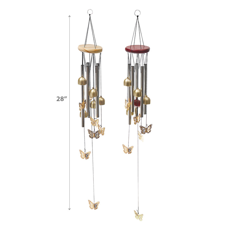 28" Round Windchime With Bells & Butterfly Asstd - Set of 2