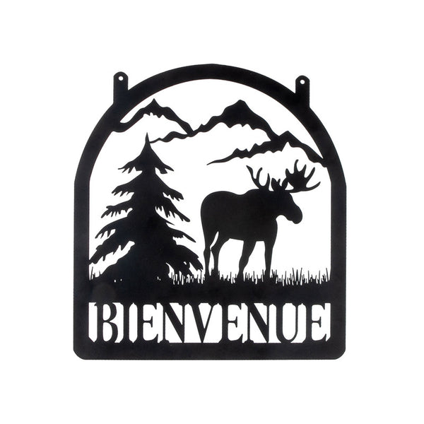 Metal Moose In The Mountains Bienvenue Sign