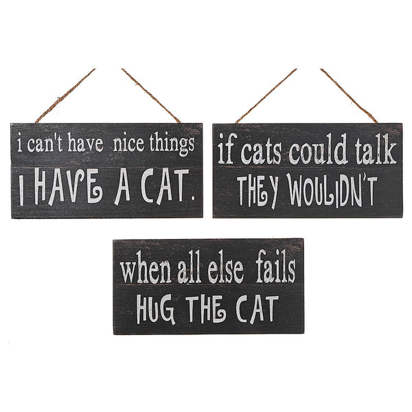 Mdf Wall Signs (Cat Humor) (Asstd) - Set of 3