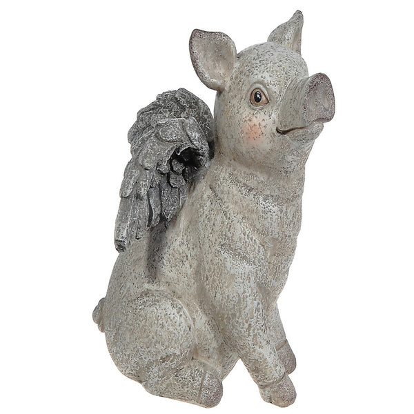 Polyresin Garden Figurine (Sitting Pig With Wings - S)