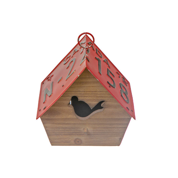 Wood Birdhouse With License Plate Roof (Bird-Red)