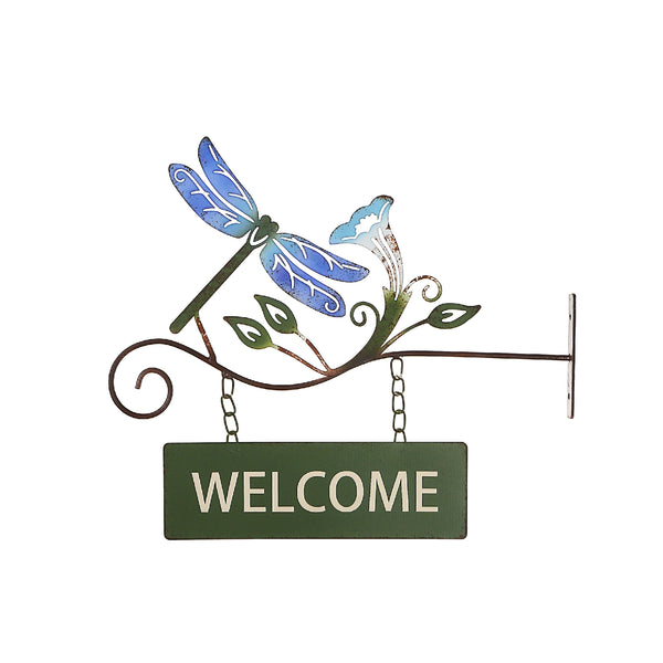 Hanging Metal Dragonfly Welcome Sign
