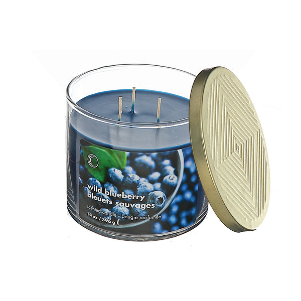 14 Oz 3 Wick Jar Candle With Lid Wild Blueberry - Set of 2