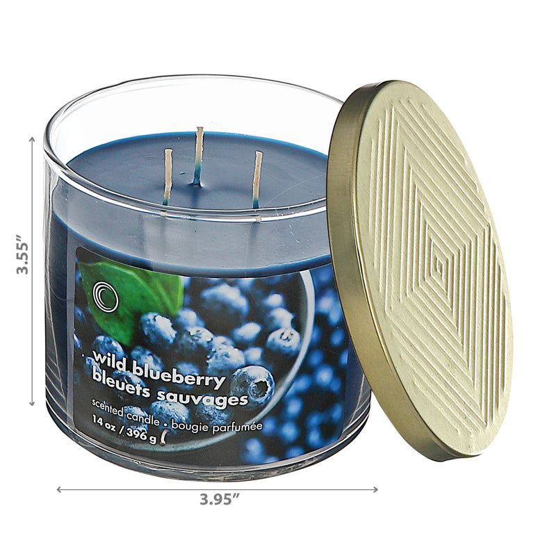 14 Oz 3 Wick Jar Candle With Lid Wild Blueberry - Set of 2