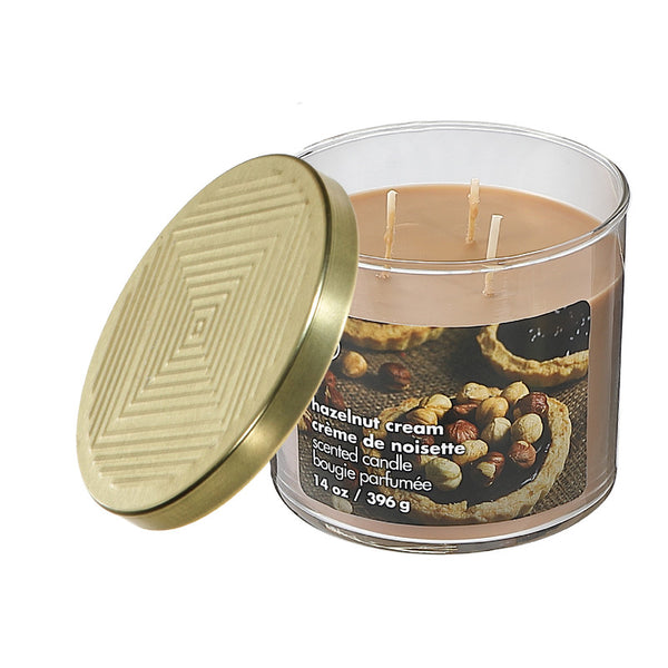 14 Oz 3 Wick Jar Candle With Lid (Hazelnut Cream) - Set of 2