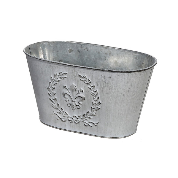Embossed White Metal Planter (Oval)