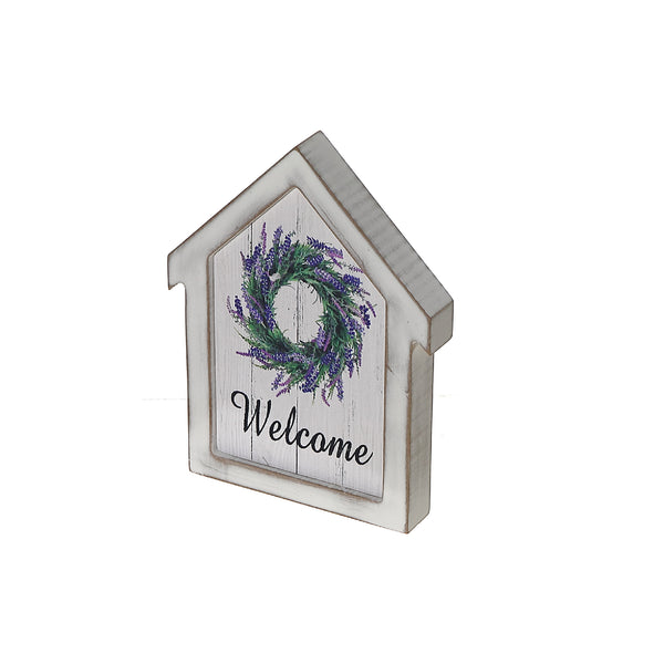 House Shape Wood Framed Canvas Sign Welcome