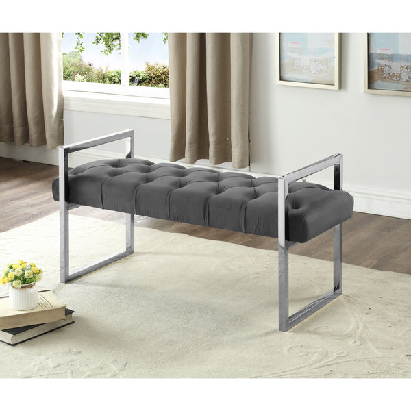 Imperial Tufted Bench With Silver Stand (Gray)