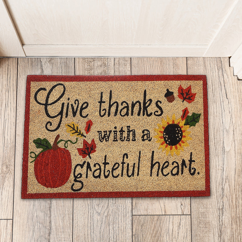 Coir Door Mat Give Thanks With A Grateful Heart