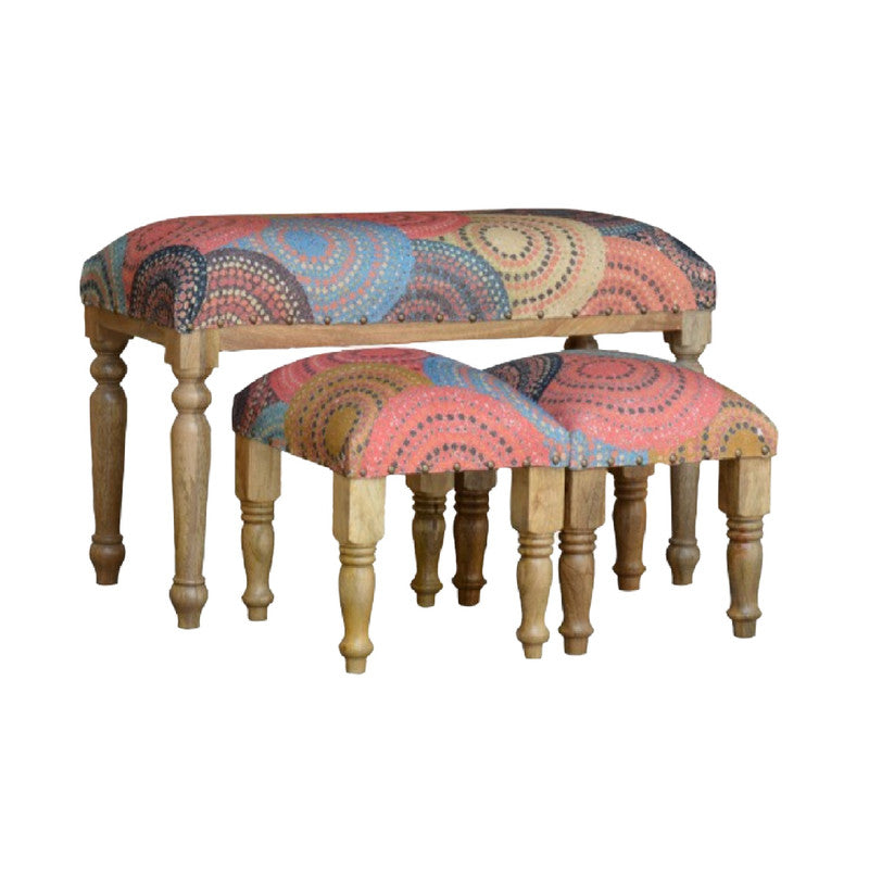 3 Piece Wood Bench And Stools Set Henna