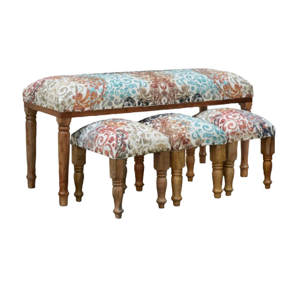 4 Piece Wood Bench And Stools Set (Crescent Twirl)