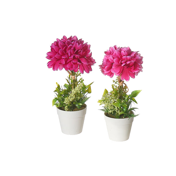 Artificial Chrysanthemum In Plastic Pot Asstd - Set of 2
