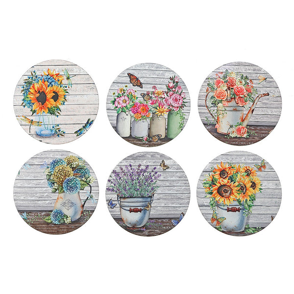 8" Round Ceramic Trivet (Floral Bouquets) (Asstd) - Set of 6