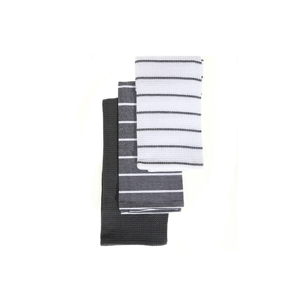 3 Pack Kitchen Towel Set (Gray Striped)