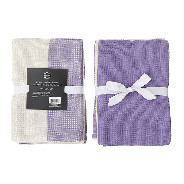 3 Pack Dual Waffle Kitchen Towel Set (Lavender)