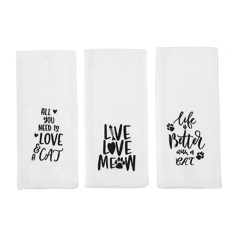 Embroidered White Waffle Kitchen Towel Pet Lovers Asstd - Set of 6