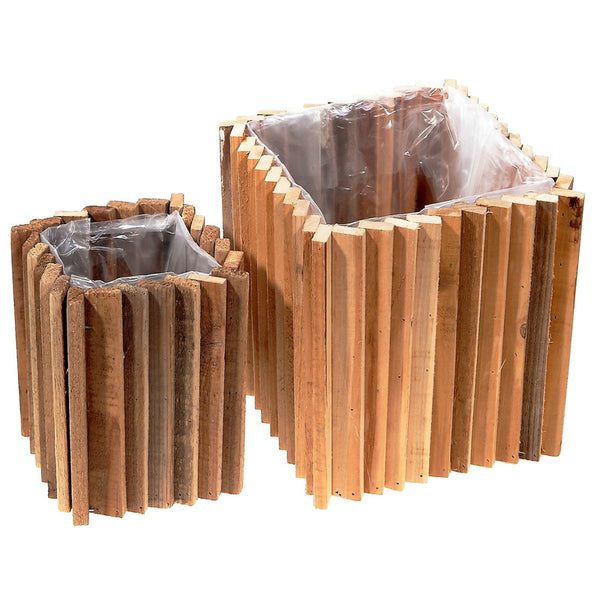 Square Domino Wood Blocks Planter With Liner (Set Of 2)
