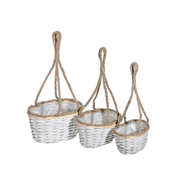 3Pc Hanging White Wicker Planter (Oval)