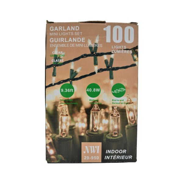 100 Lt 8.5Ft Indoor Garland Lights (Clear Bulbs) - Set of 2